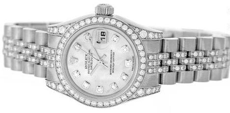 Rolex Date just Women White Gold Precious stone Pave Watch