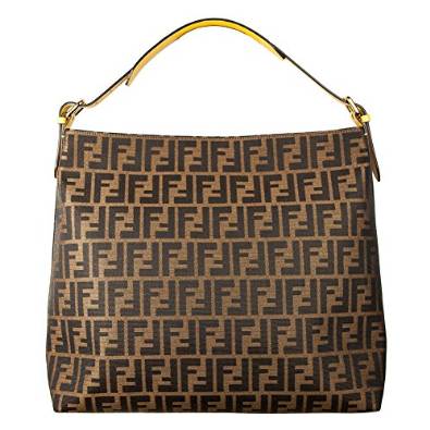 Fendi Hobo Large Tobacco with Yellow Accents Zucca Canvas Tote